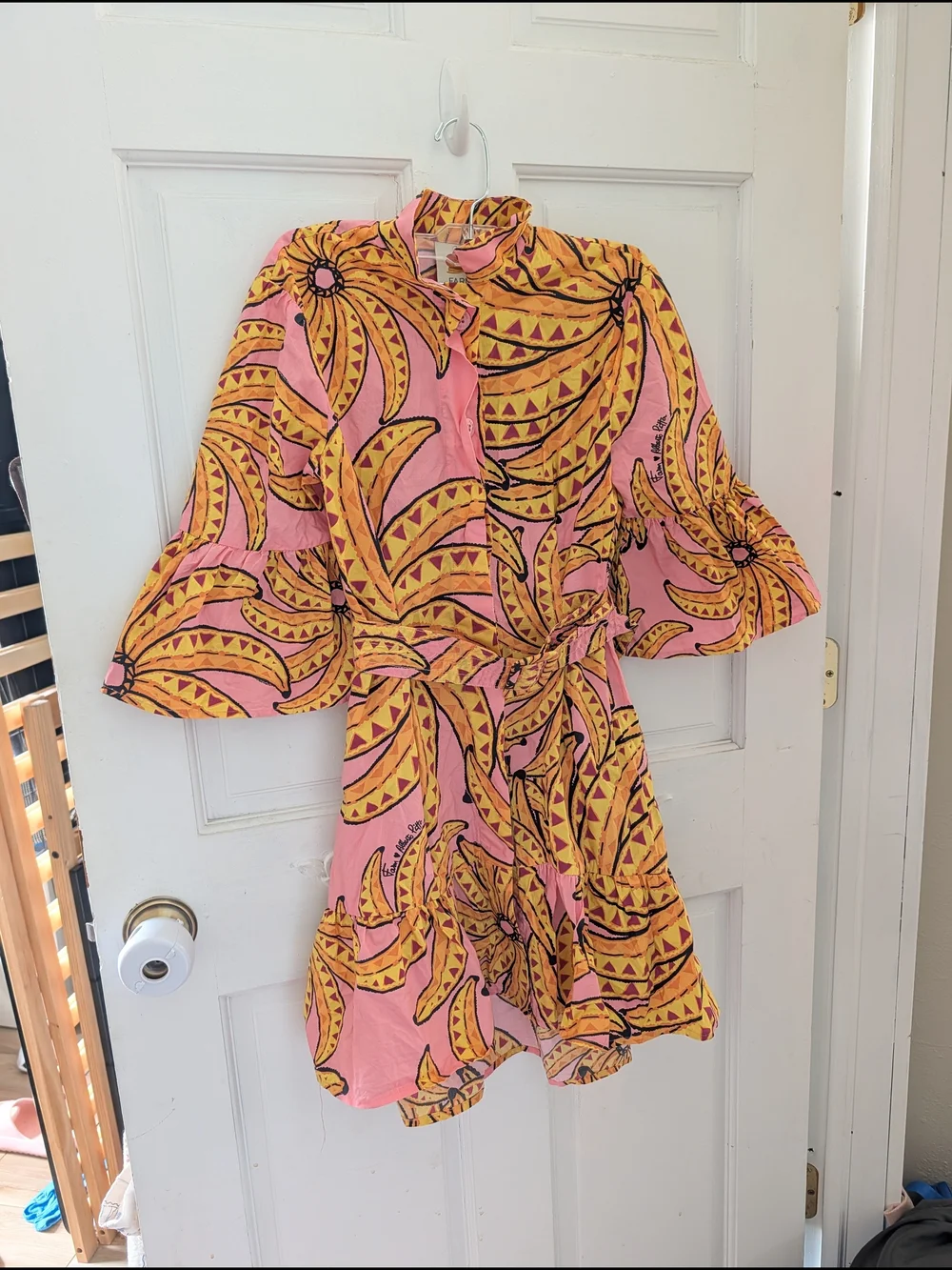 NWOT Farm Rio Pink and Yellow Printed Ruffle Dress